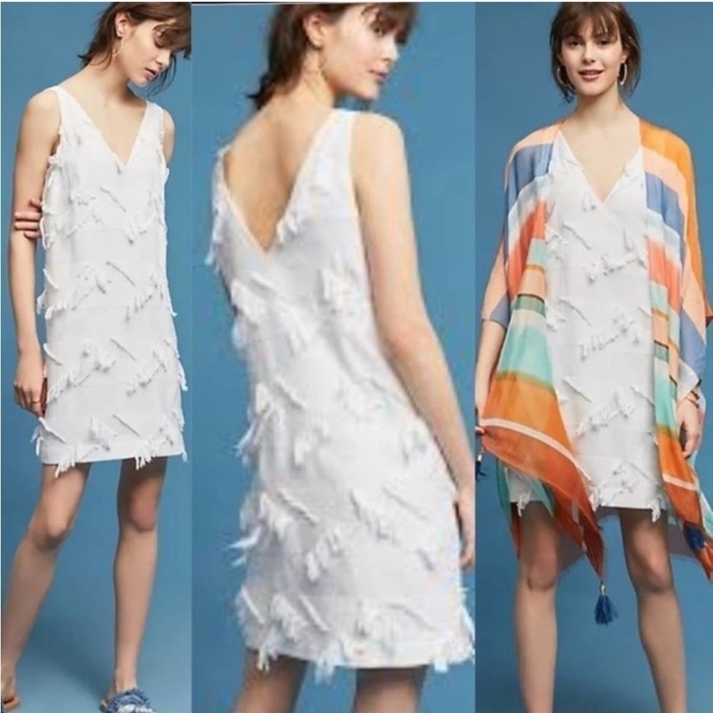 NWT Maeve Ribbon Fringe V Neck Sleeveless Sheath Dress Mini White Bridal Sz 00P